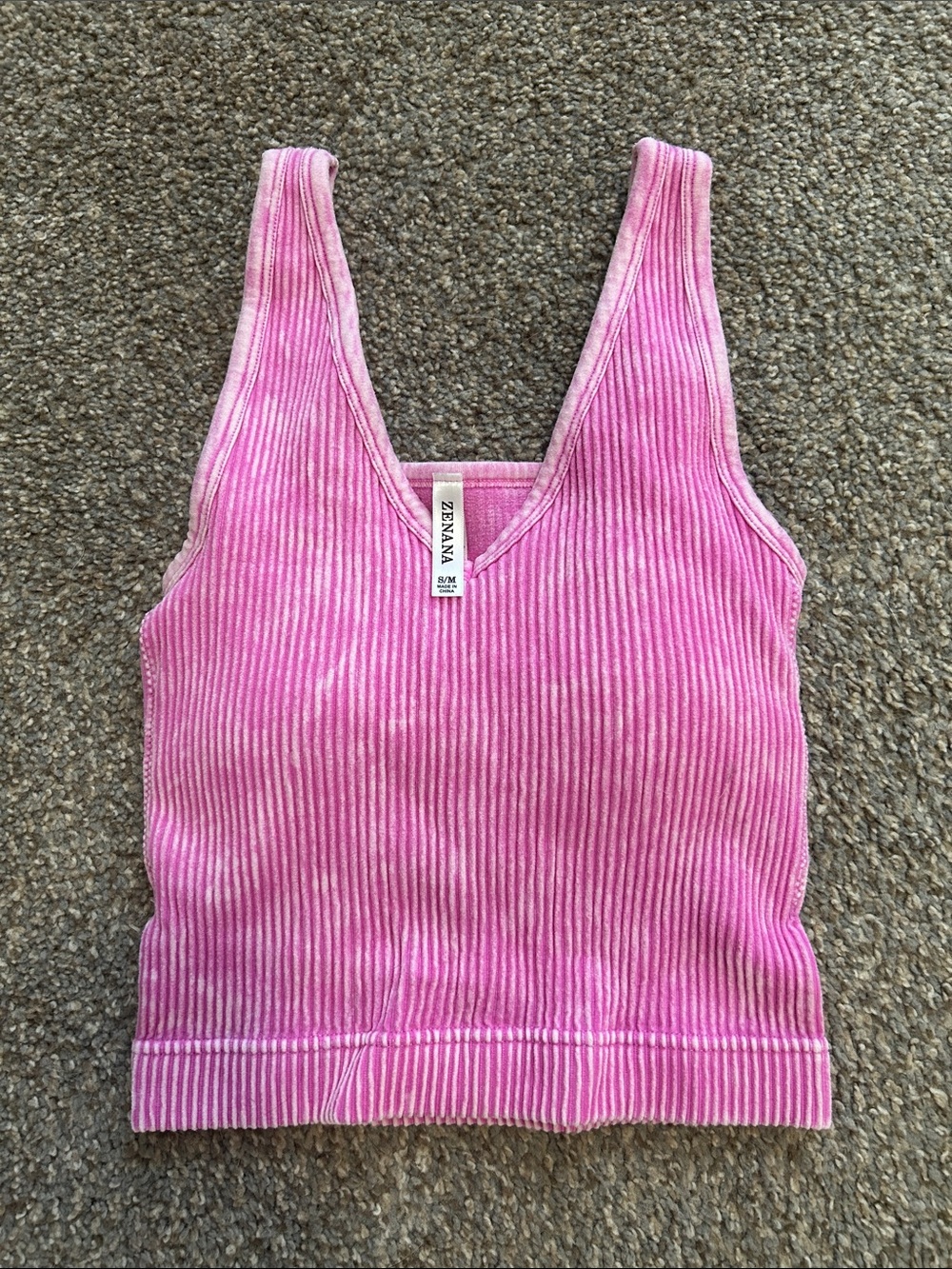Zenana Pink Ribbed V-Neck Tank